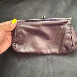 Vintage Macasa Brown Leather Kiss Lock Clutch Wallet Purse